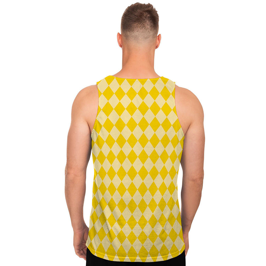 Yellow Harlequin Pattern Print Men's Tank Top