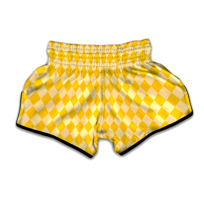 Yellow Harlequin Pattern Print Muay Thai Boxing Shorts