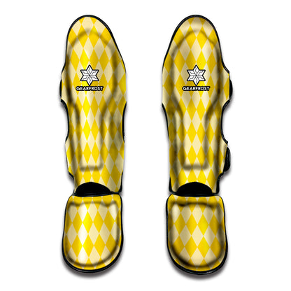 Yellow Harlequin Pattern Print Muay Thai Shin Guard