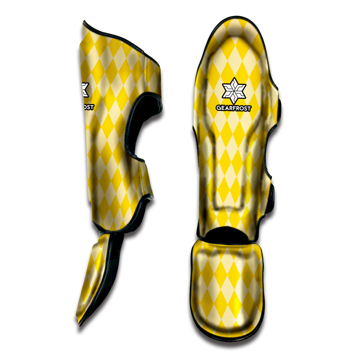 Yellow Harlequin Pattern Print Muay Thai Shin Guard
