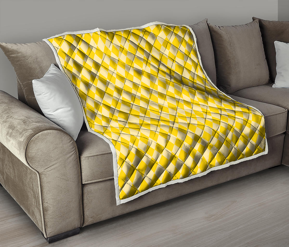 Yellow Harlequin Pattern Print Quilt