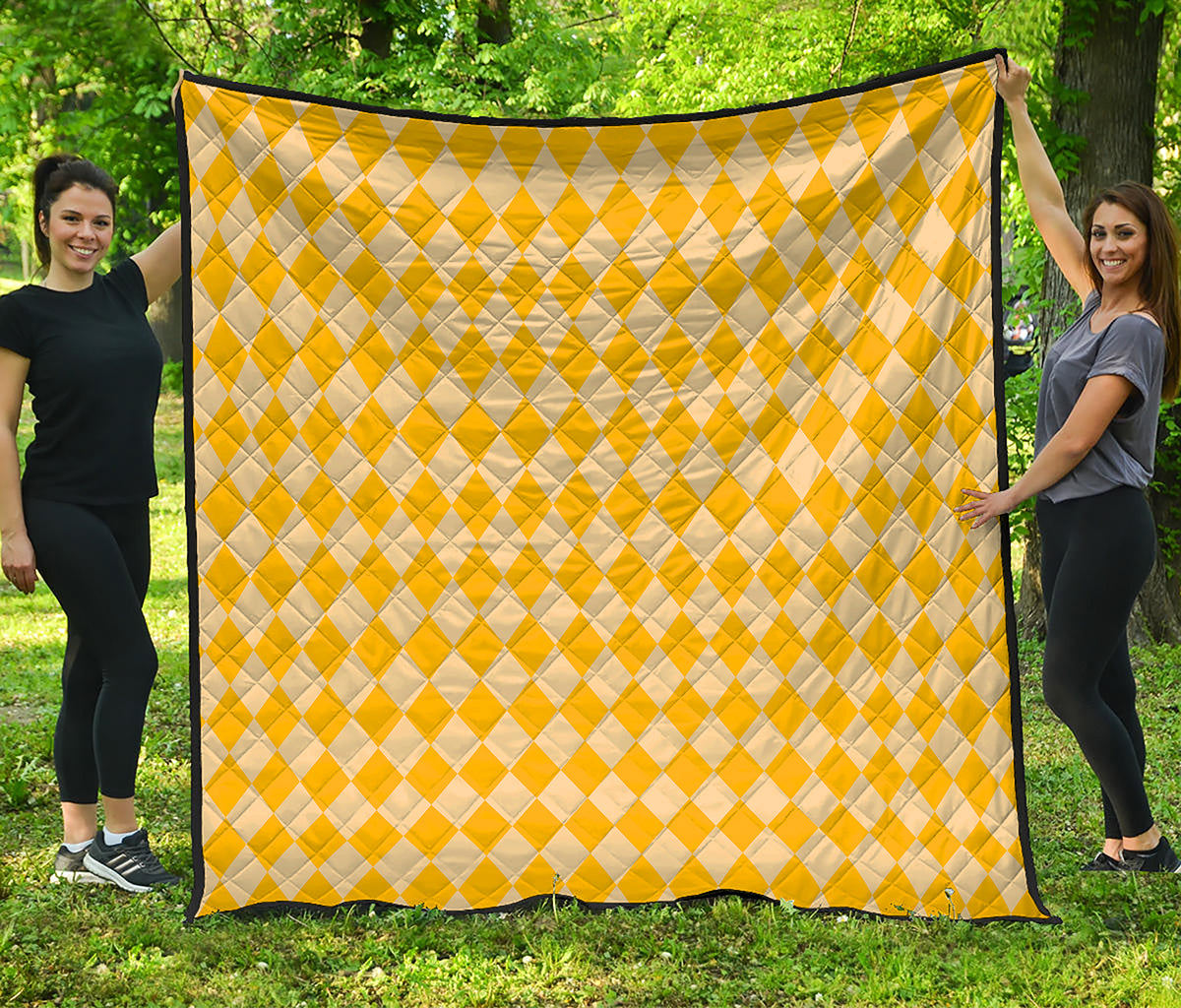 Yellow Harlequin Pattern Print Quilt