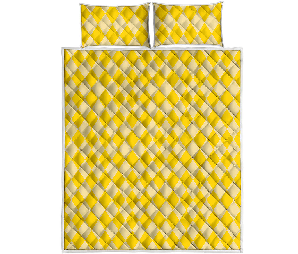 Yellow Harlequin Pattern Print Quilt Bed Set