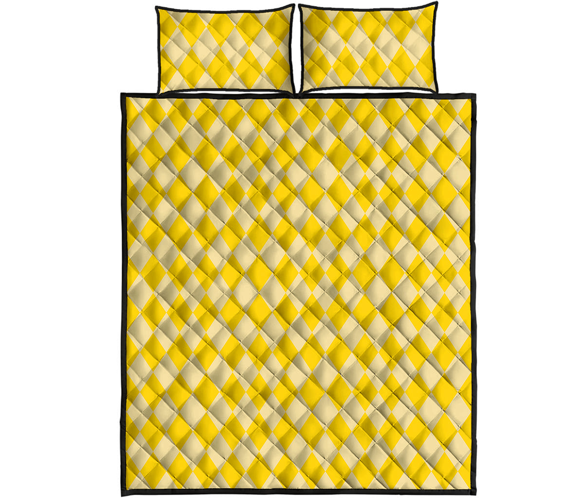 Yellow Harlequin Pattern Print Quilt Bed Set