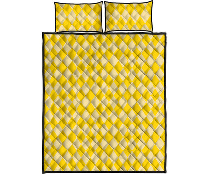 Yellow Harlequin Pattern Print Quilt Bed Set