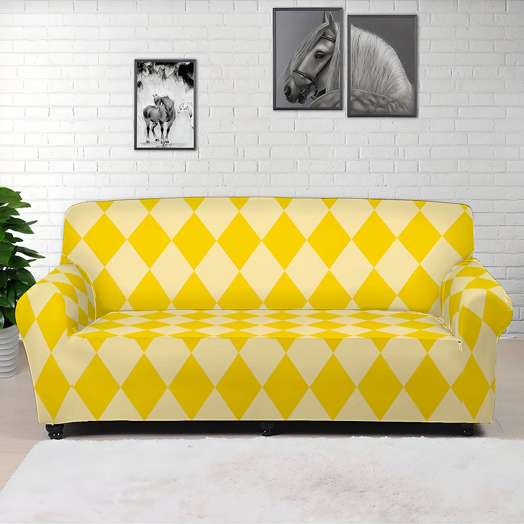 Yellow Harlequin Pattern Print Sofa Cover