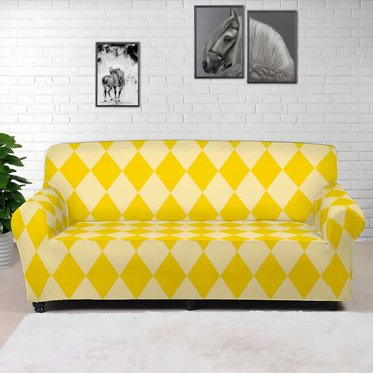 Yellow Harlequin Pattern Print Sofa Cover