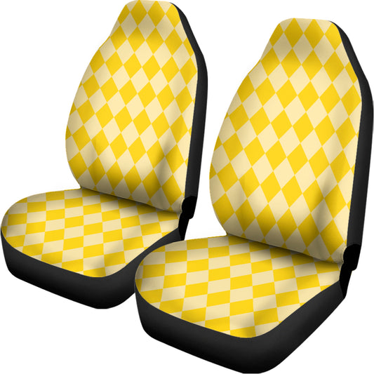Yellow Harlequin Pattern Print Universal Fit Car Seat Covers