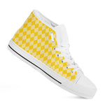 Yellow Harlequin Pattern Print White High Top Shoes