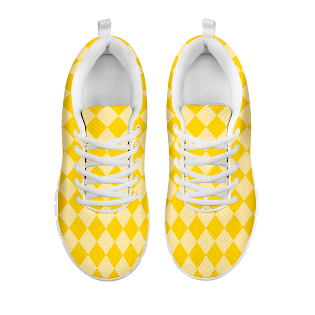 Yellow Harlequin Pattern Print White Sneakers