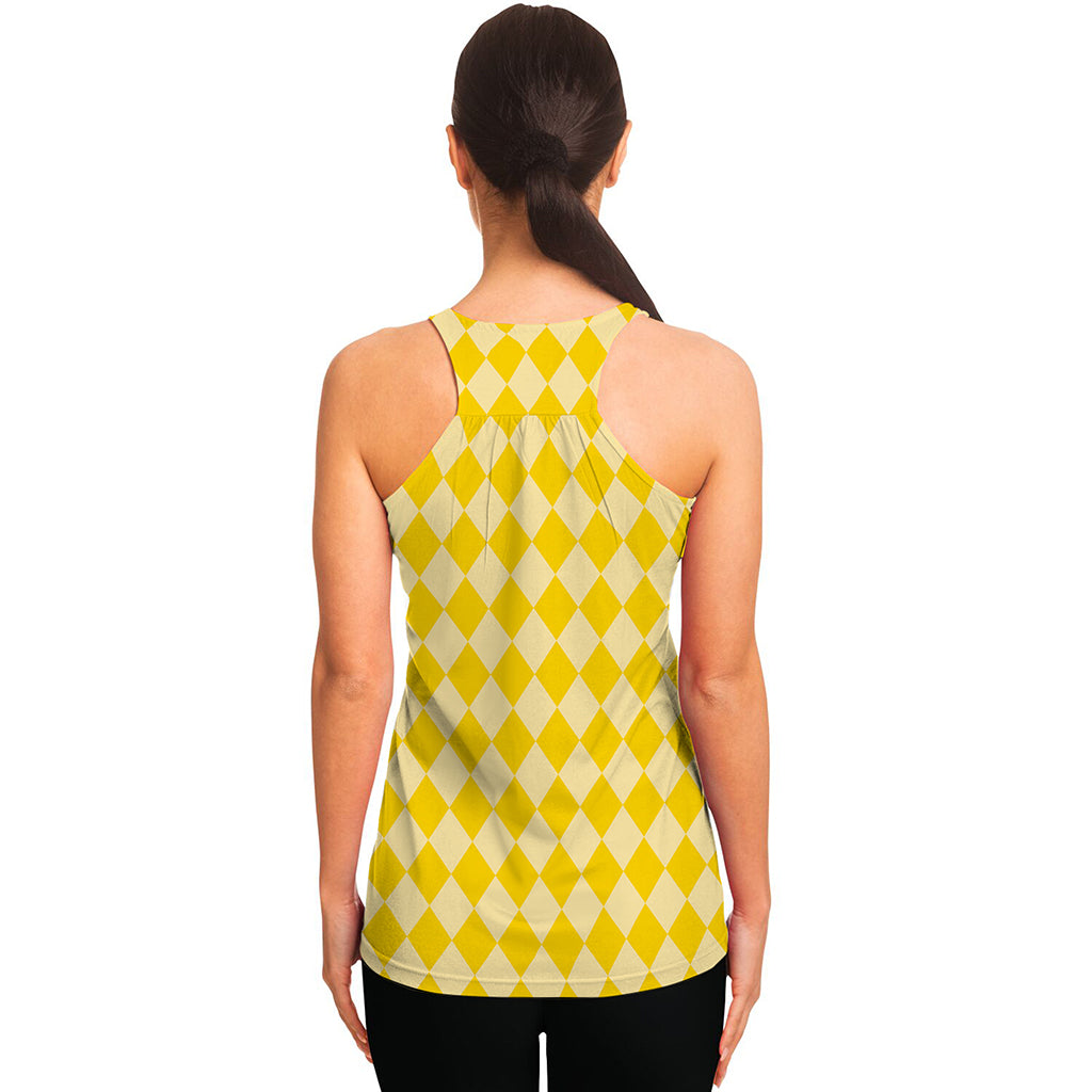 Yellow Harlequin Pattern Print Women's Racerback Tank Top