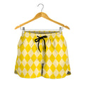 Yellow Harlequin Pattern Print Women's Shorts