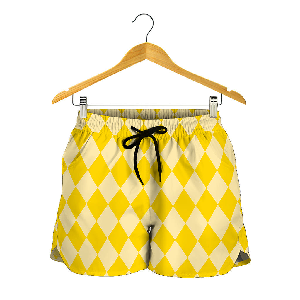 Yellow Harlequin Pattern Print Women's Shorts