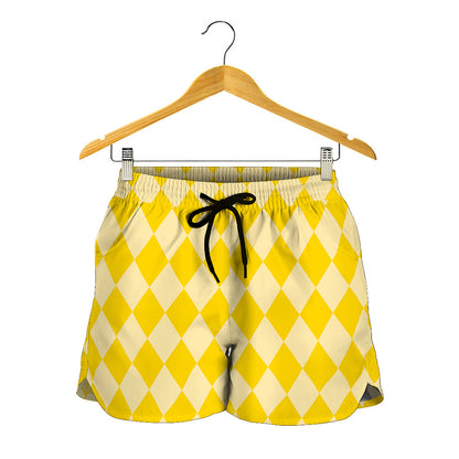 Yellow Harlequin Pattern Print Women's Shorts
