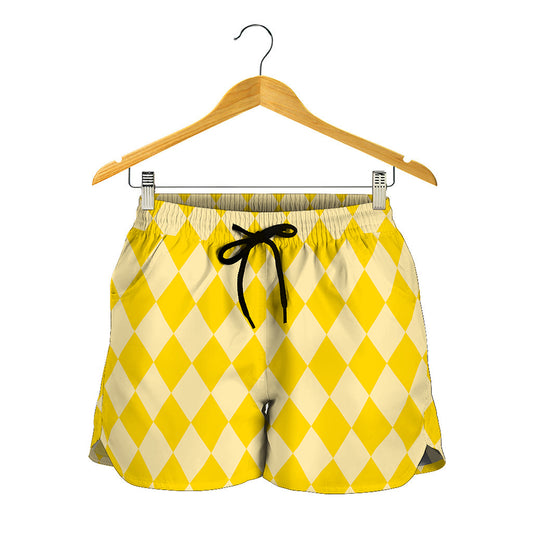 Yellow Harlequin Pattern Print Women's Shorts
