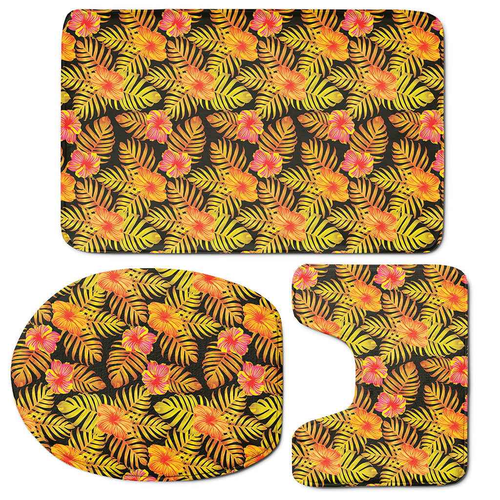 Yellow Hawaiian Tropical Pattern Print 3 Piece Bath Mat Set