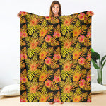 Yellow Hawaiian Tropical Pattern Print Blanket