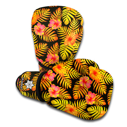 Yellow Hawaiian Tropical Pattern Print Boxing Gloves