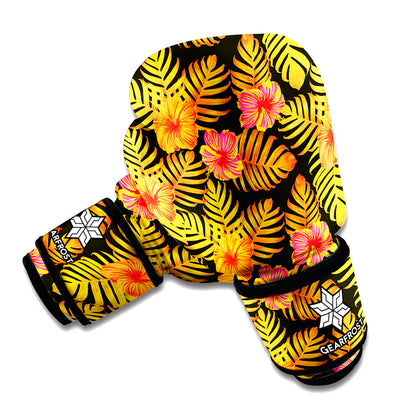 Yellow Hawaiian Tropical Pattern Print Boxing Gloves