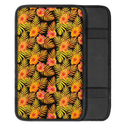 Yellow Hawaiian Tropical Pattern Print Car Center Console Cover