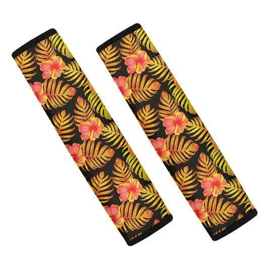 Yellow Hawaiian Tropical Pattern Print Car Seat Belt Covers