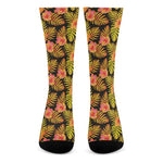 Yellow Hawaiian Tropical Pattern Print Crew Socks
