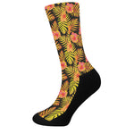 Yellow Hawaiian Tropical Pattern Print Crew Socks