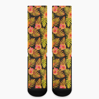 Yellow Hawaiian Tropical Pattern Print Crew Socks