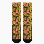 Yellow Hawaiian Tropical Pattern Print Crew Socks