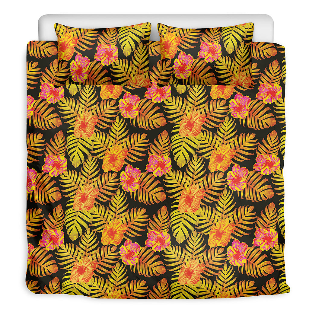Yellow Hawaiian Tropical Pattern Print Duvet Cover Bedding Set