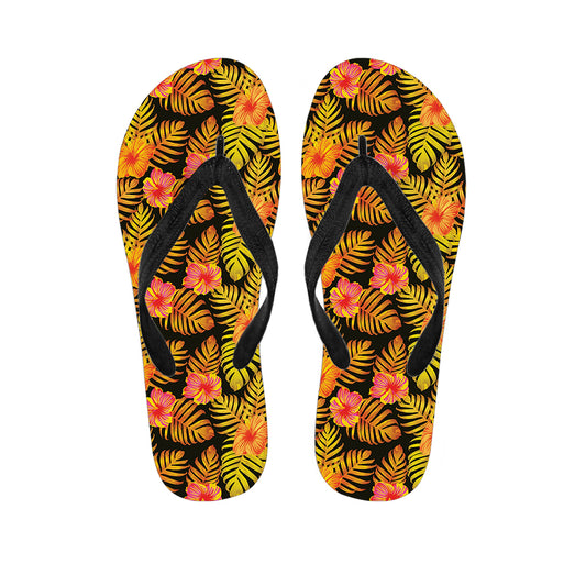 Yellow Hawaiian Tropical Pattern Print Flip Flops
