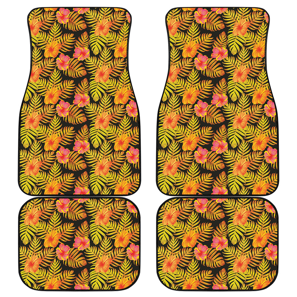 Yellow Hawaiian Tropical Pattern Print Front and Back Car Floor Mats