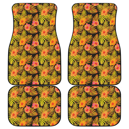 Yellow Hawaiian Tropical Pattern Print Front and Back Car Floor Mats