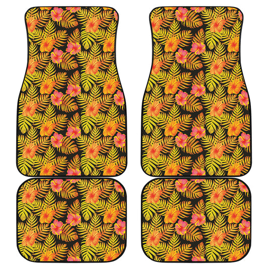Yellow Hawaiian Tropical Pattern Print Front and Back Car Floor Mats