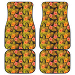 Yellow Hawaiian Tropical Pattern Print Front and Back Car Floor Mats