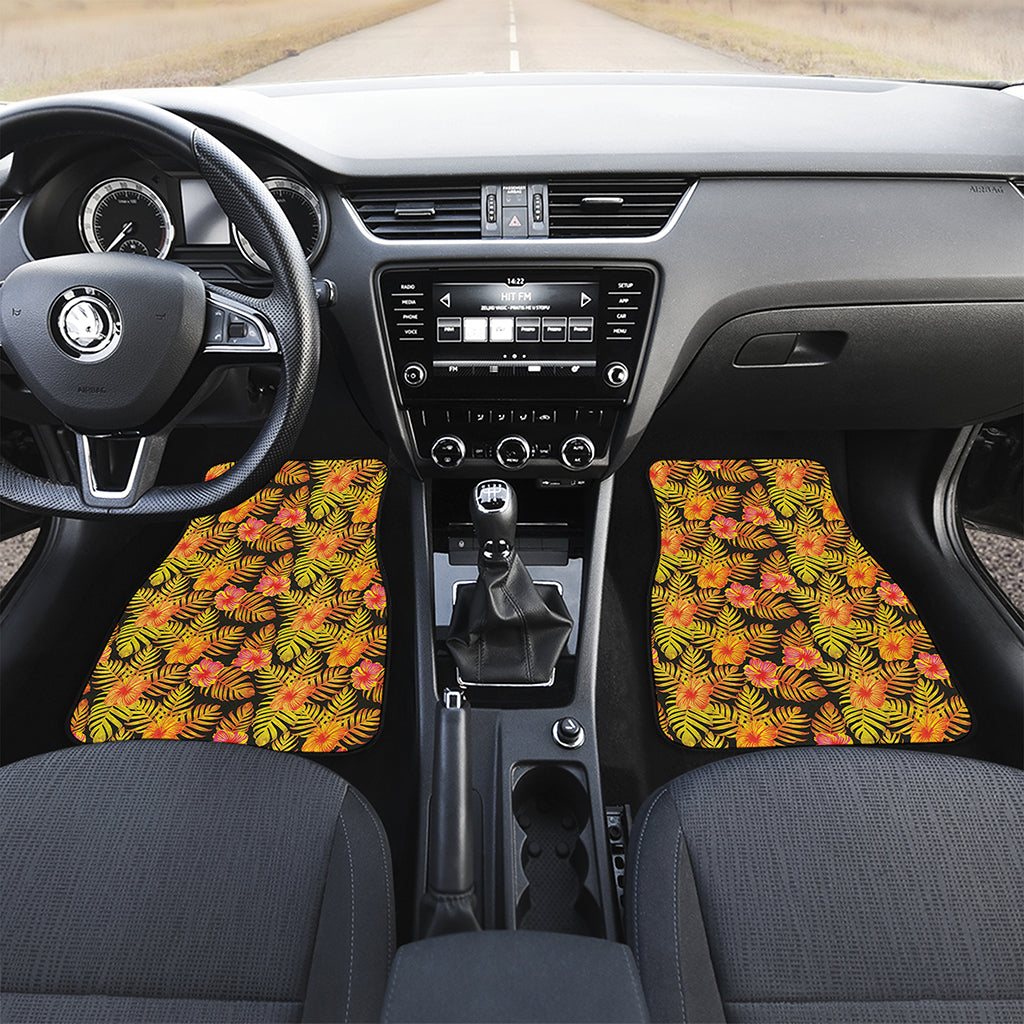 Yellow Hawaiian Tropical Pattern Print Front and Back Car Floor Mats