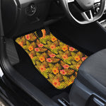 Yellow Hawaiian Tropical Pattern Print Front and Back Car Floor Mats