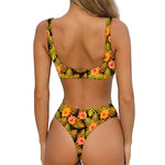 Yellow Hawaiian Tropical Pattern Print Front Bow Tie Bikini