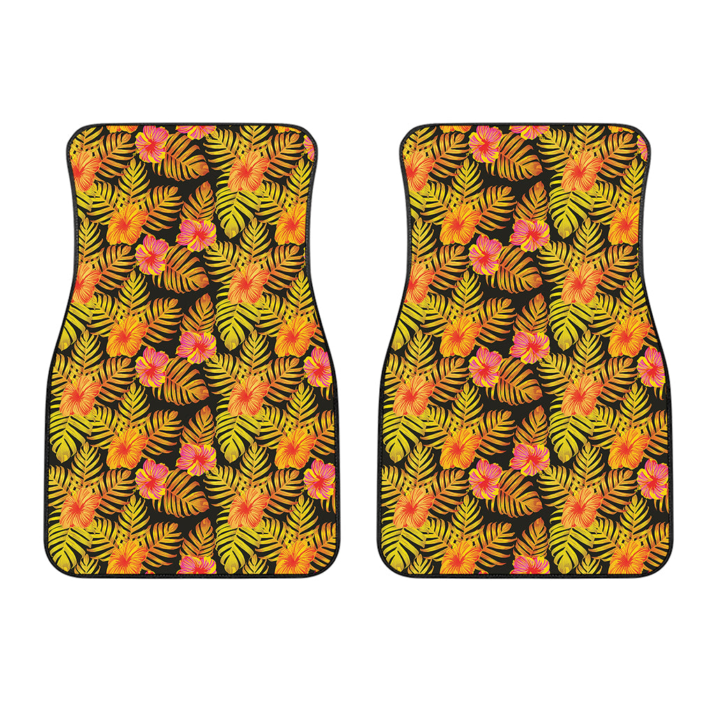 Yellow Hawaiian Tropical Pattern Print Front Car Floor Mats