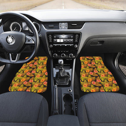 Yellow Hawaiian Tropical Pattern Print Front Car Floor Mats