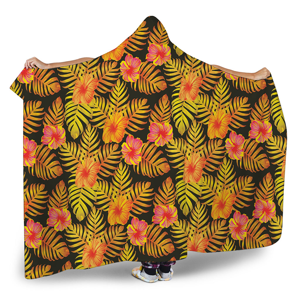 Yellow Hawaiian Tropical Pattern Print Hooded Blanket