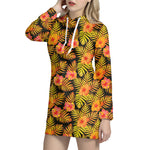Yellow Hawaiian Tropical Pattern Print Hoodie Dress