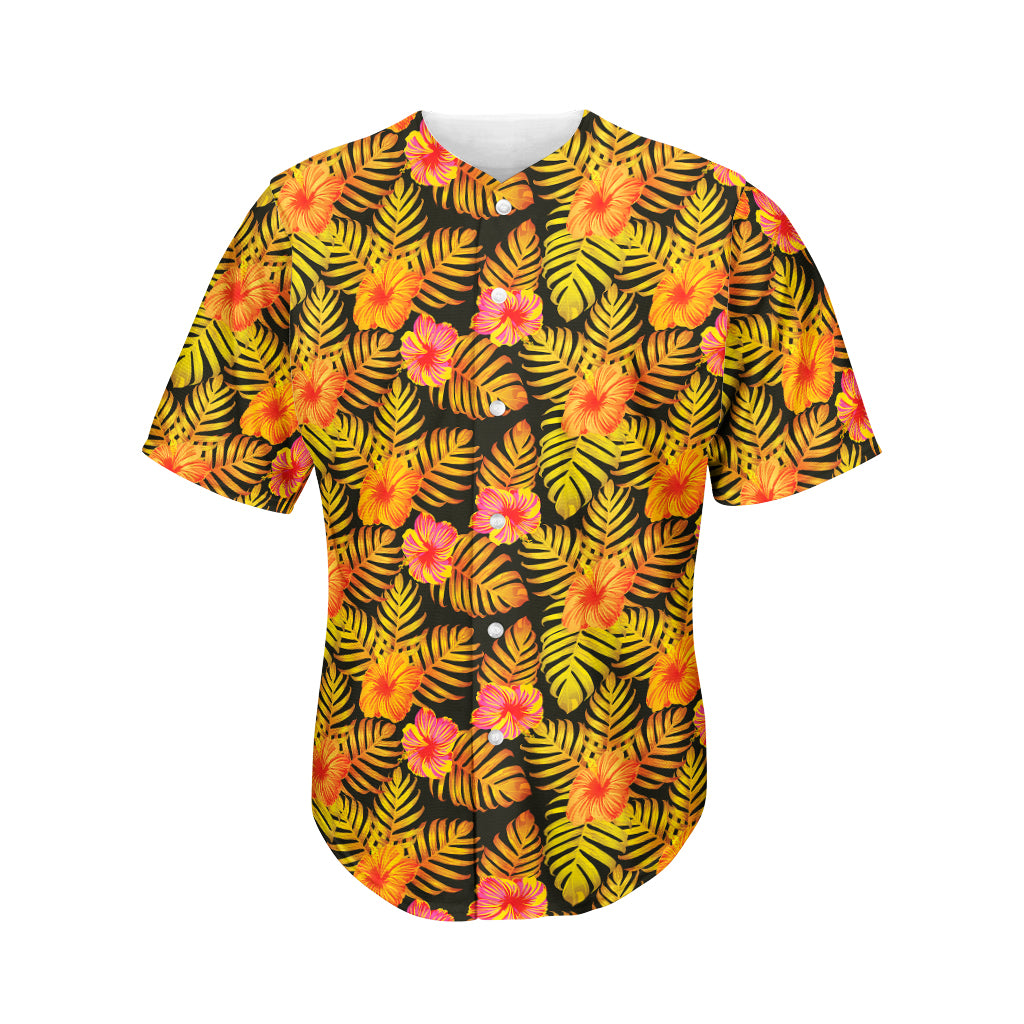 Yellow Hawaiian Tropical Pattern Print Men's Baseball Jersey