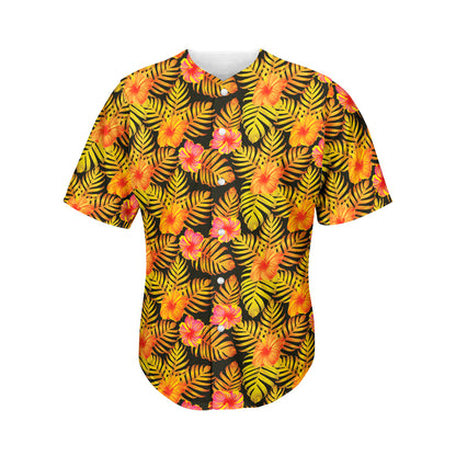 Yellow Hawaiian Tropical Pattern Print Men's Baseball Jersey
