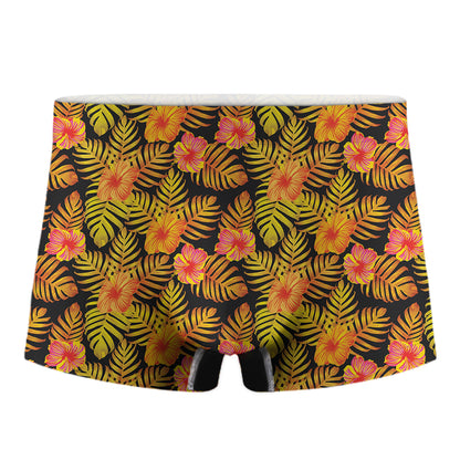 Yellow Hawaiian Tropical Pattern Print Men's Boxer Briefs