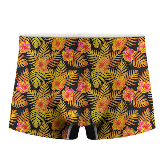 Yellow Hawaiian Tropical Pattern Print Men's Boxer Briefs