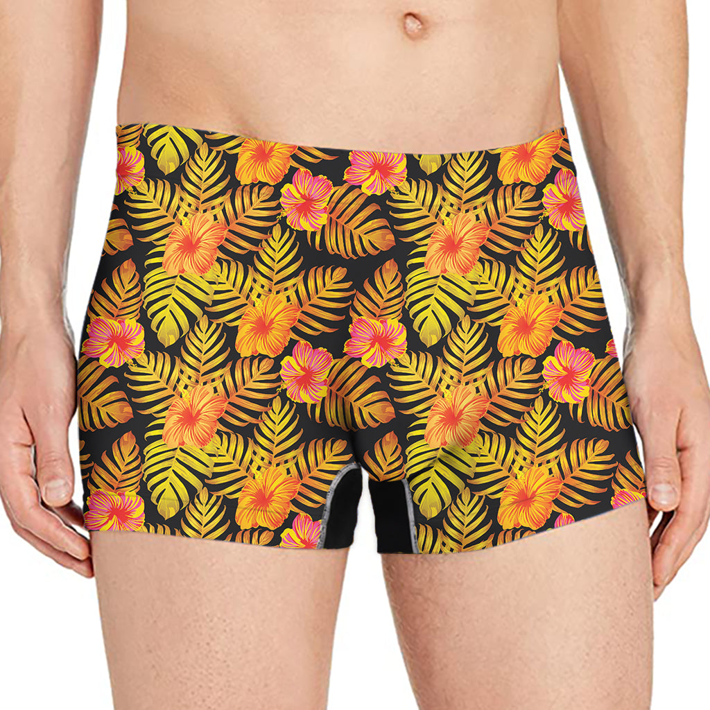 Yellow Hawaiian Tropical Pattern Print Men's Boxer Briefs