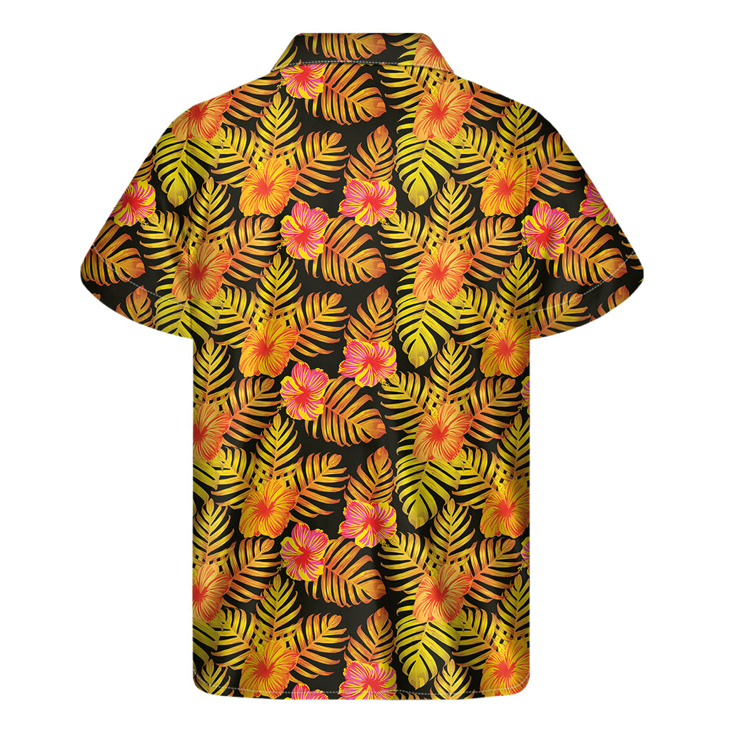Yellow Hawaiian Tropical Pattern Print Men's Short Sleeve Shirt