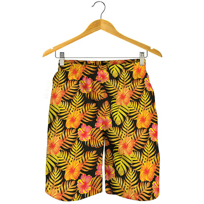 Yellow Hawaiian Tropical Pattern Print Men's Shorts