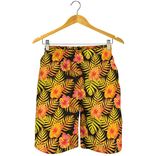 Yellow Hawaiian Tropical Pattern Print Men's Shorts